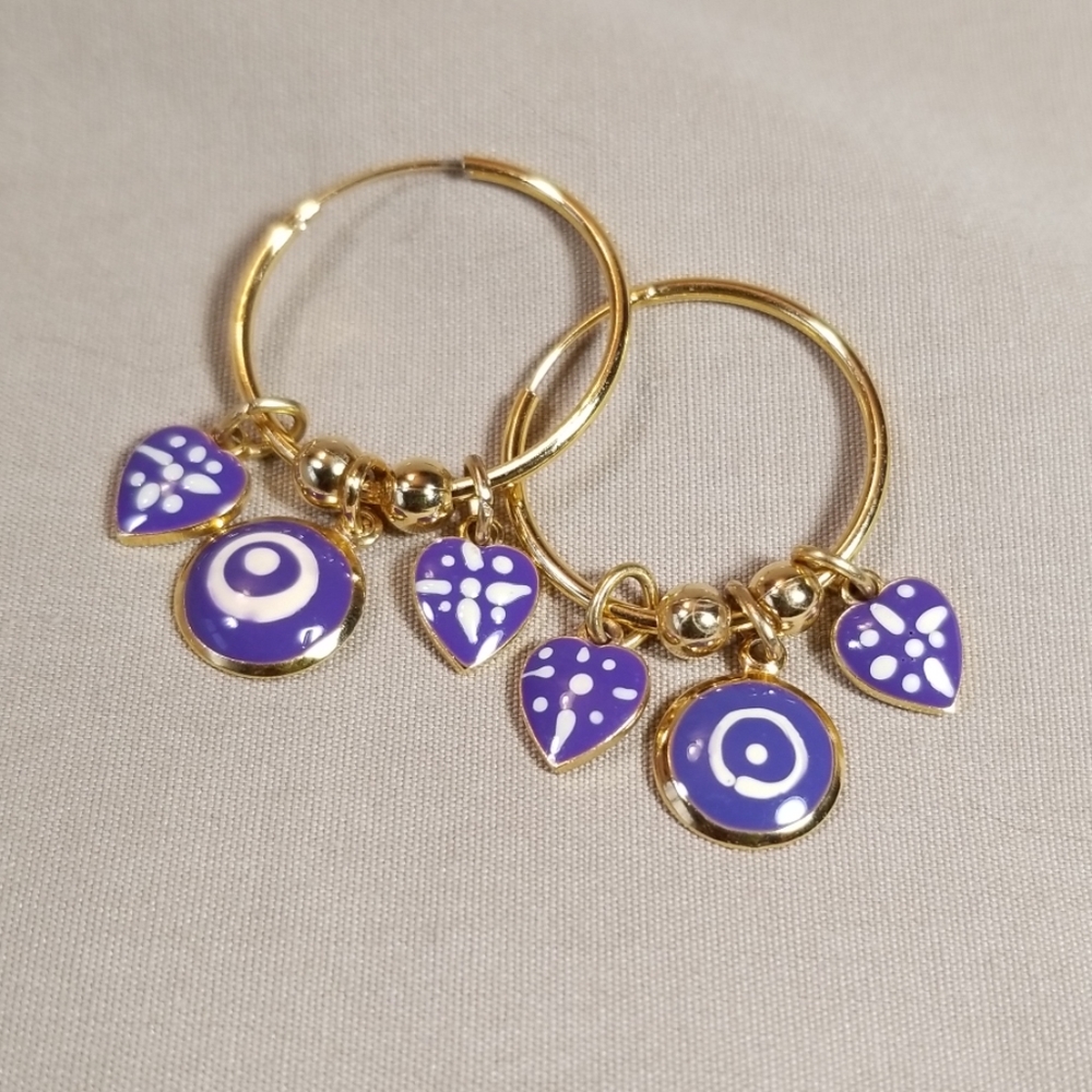 Faux Enamel Heart Hoop Earrings